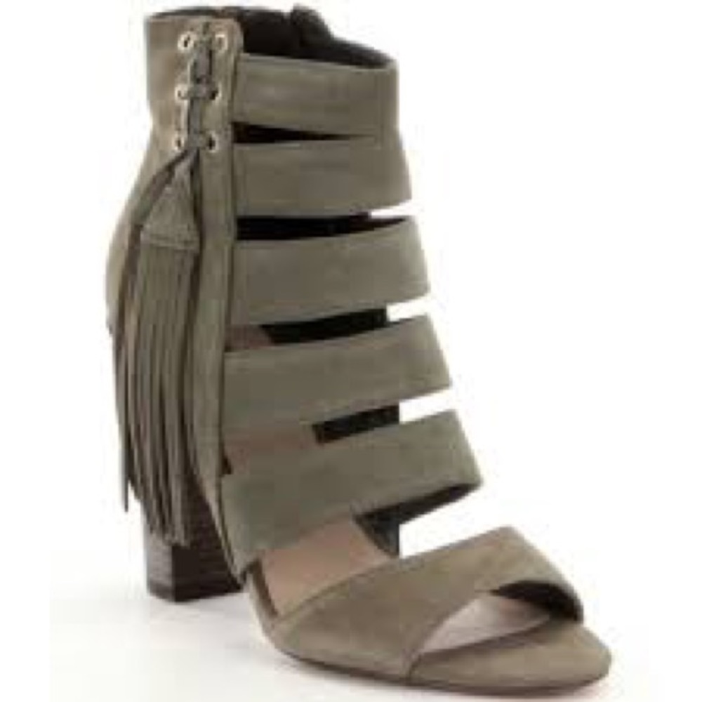 Guess olive suede stacked heel sandals. 7 1/2